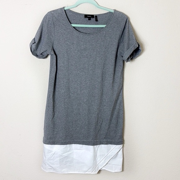 Theory Saydi Classic Tee Shirt Dress Gray And White Cotton Size Small - Picture 2 of 9